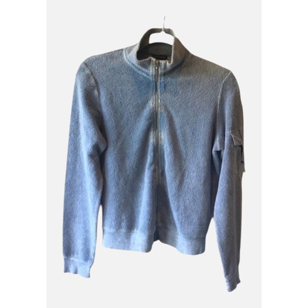 Boston Proper Blue Terry Cloth Full Zip Track Jacket Buckle Pocket Size S
